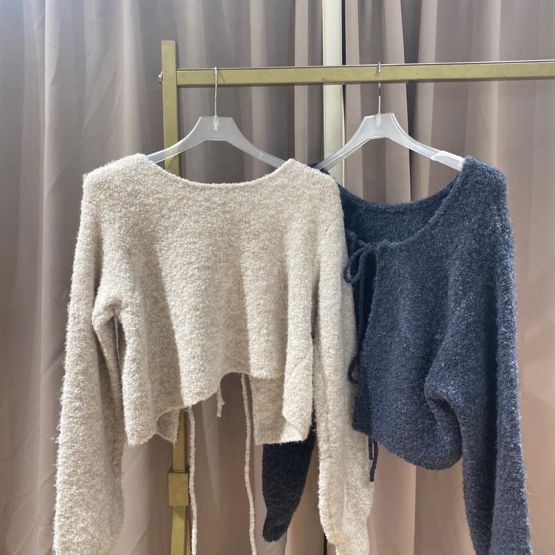 慵懶QQ羊絨兩面穿綁繩上衣