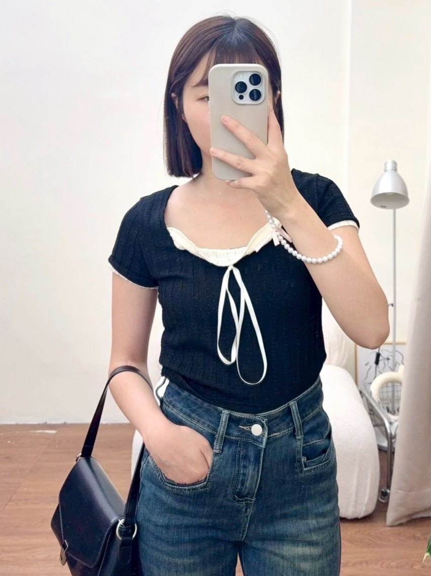 Q萌百搭可愛撞色邊上衣