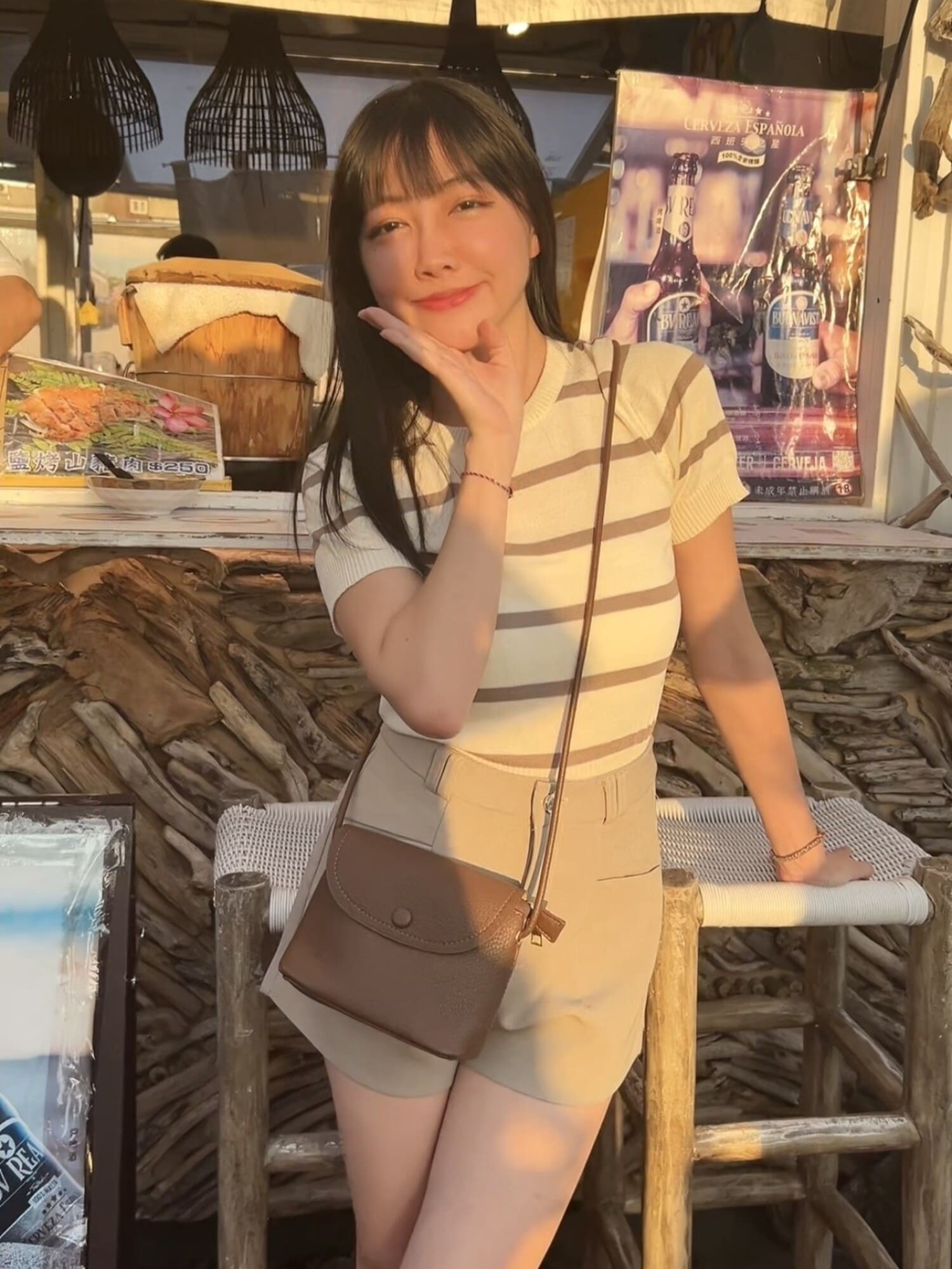 針織條紋縮口上衣