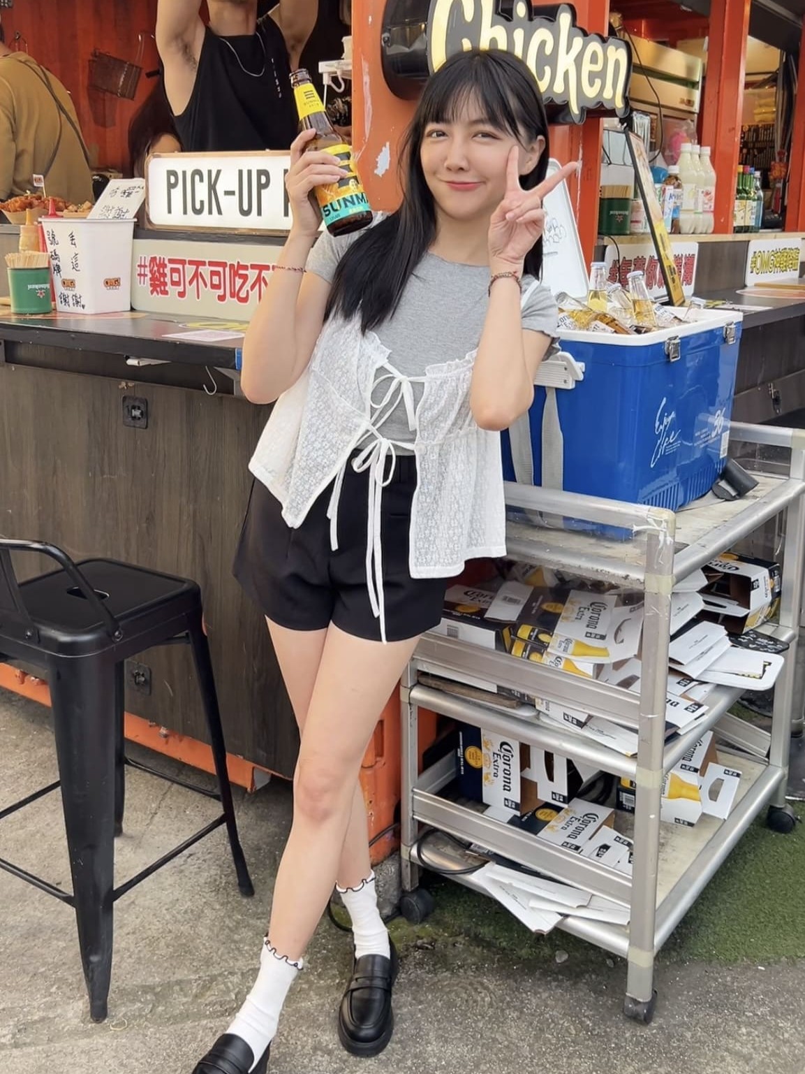 木耳袖蕾絲罩衫兩件式上衣(上衣＋背心)