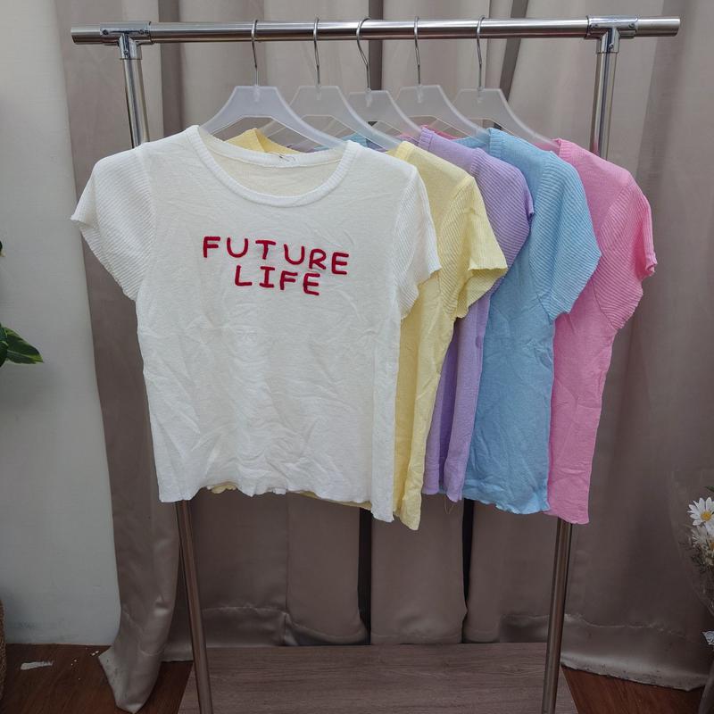 英文刺繡針織短袖上衣
