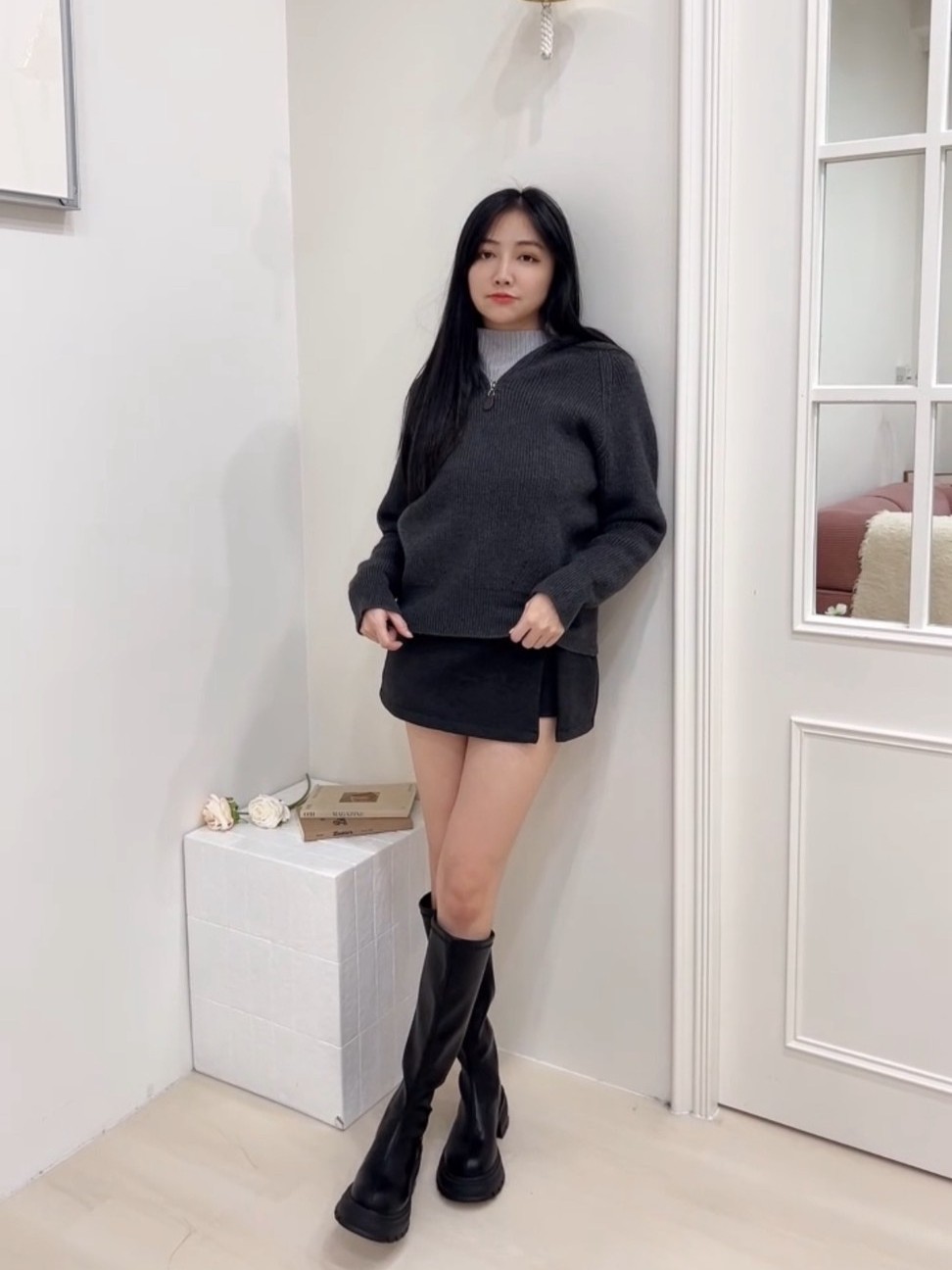 休閒連帽半拉鍊針織上衣<首周限定優惠$590中>