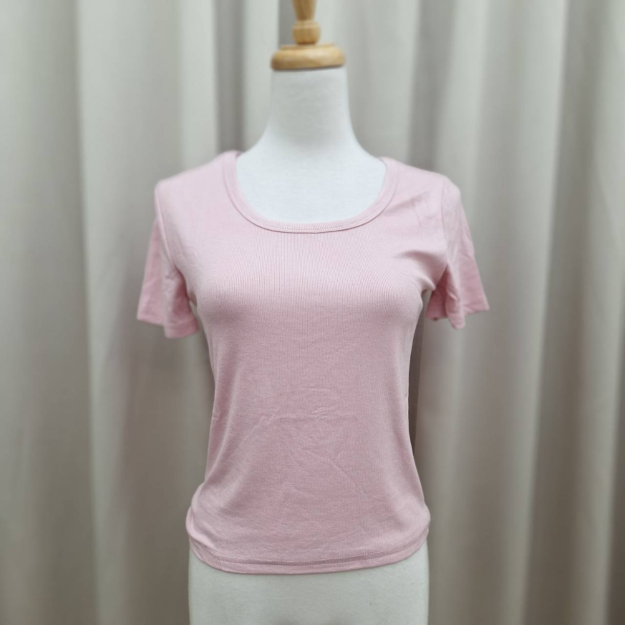 彈力羅紋方領短袖上衣(首周優惠任兩件398)