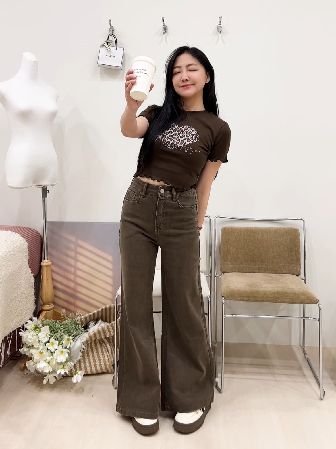 韓系態度女孩的豹紋愛心T