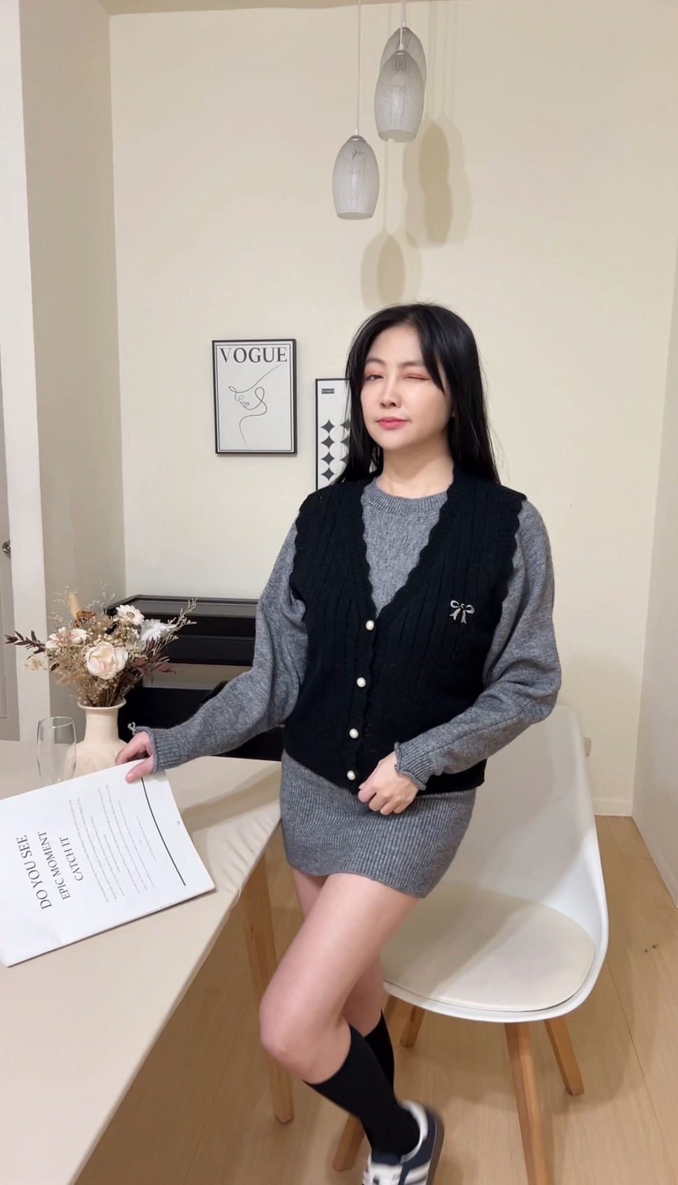 珍珠蝴蝶結花邊背心