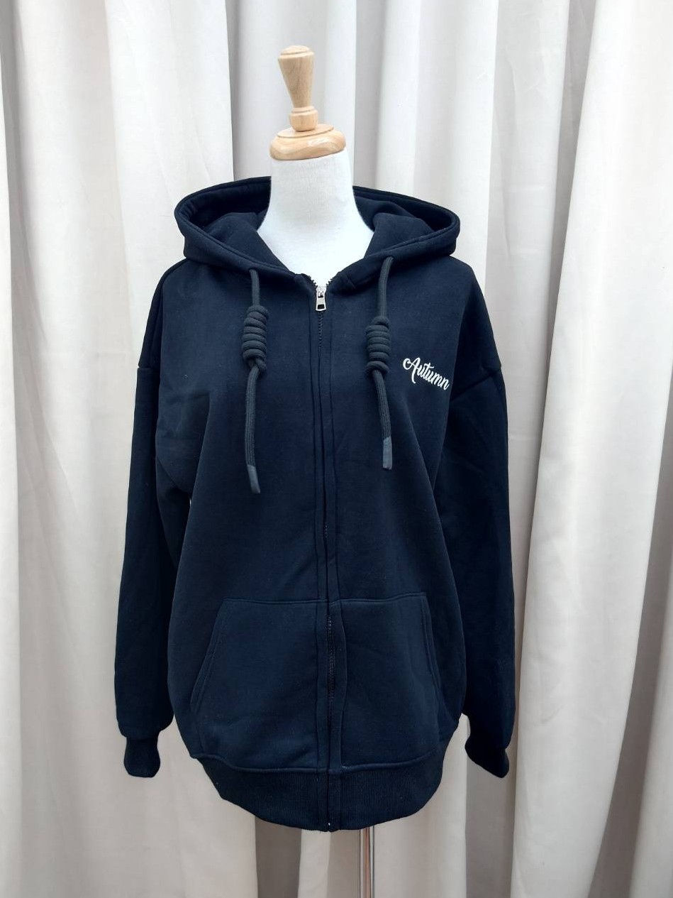 休閒英文刺繡加絨連帽外套