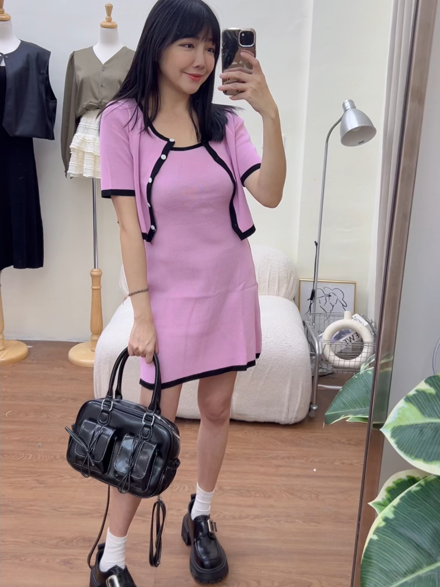 氣質撞色小香套裝(外套+連身裙)