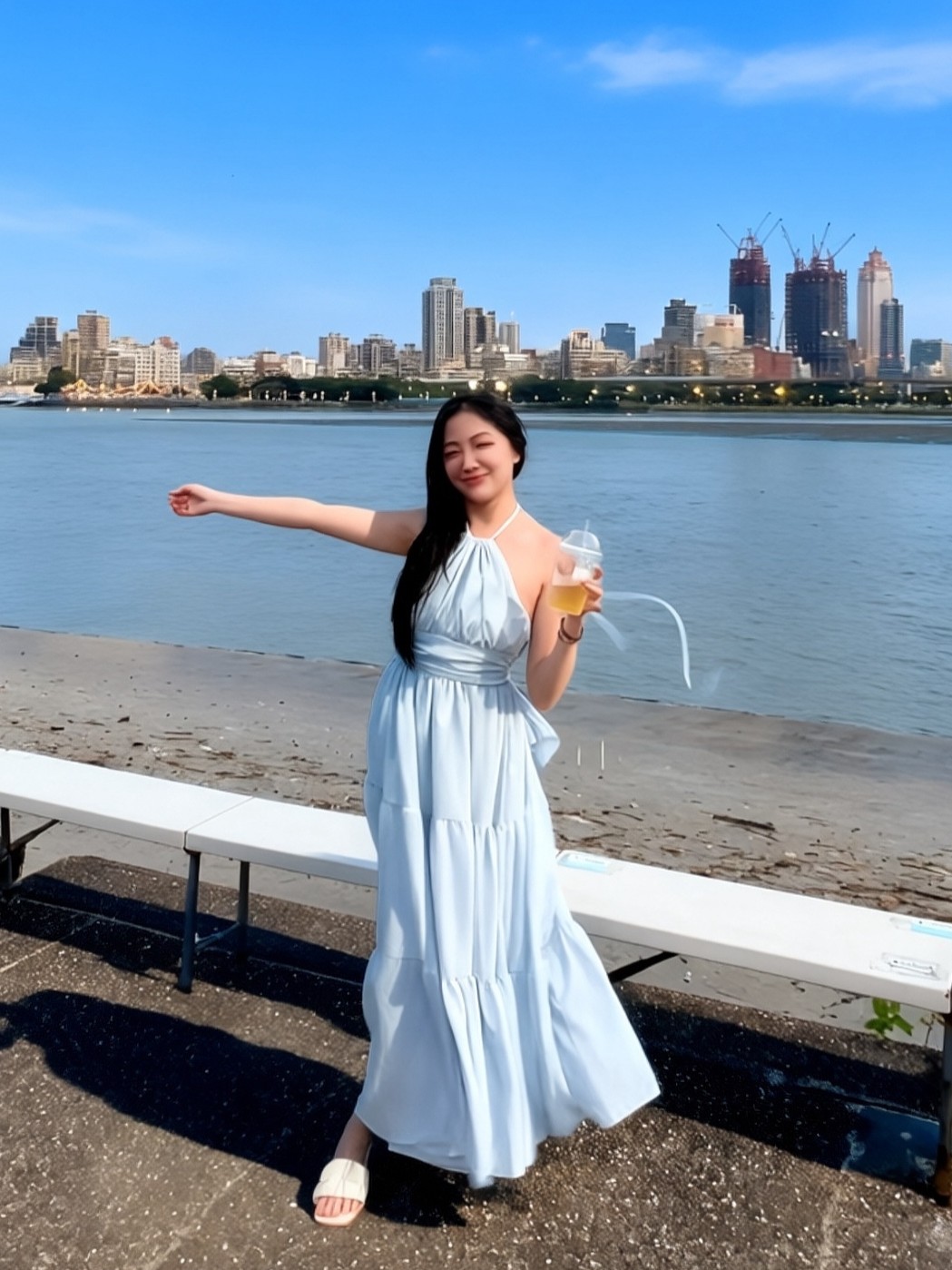 度假露背綁帶長裝