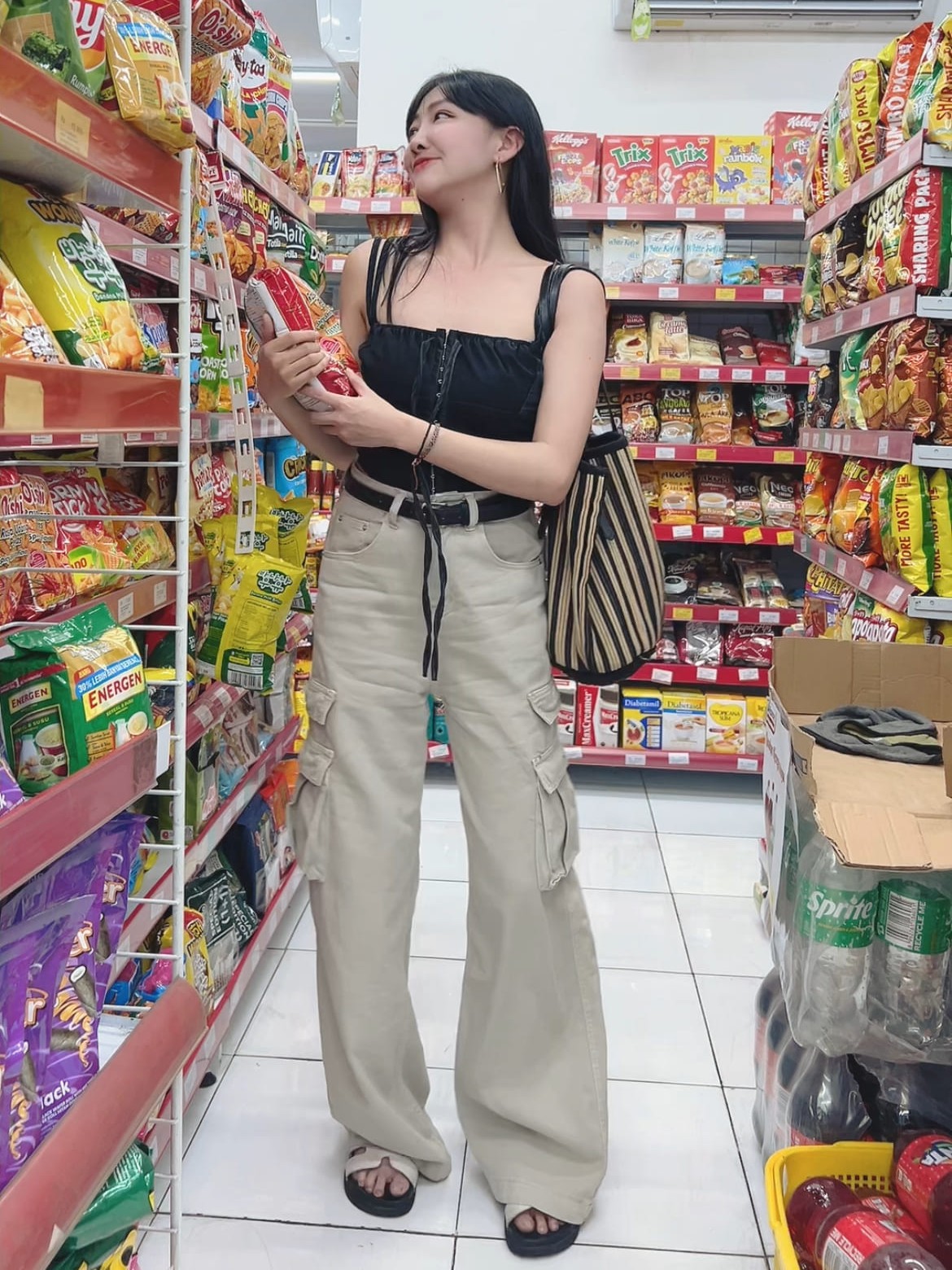 大牌感超美刷色工裝褲(附皮帶)