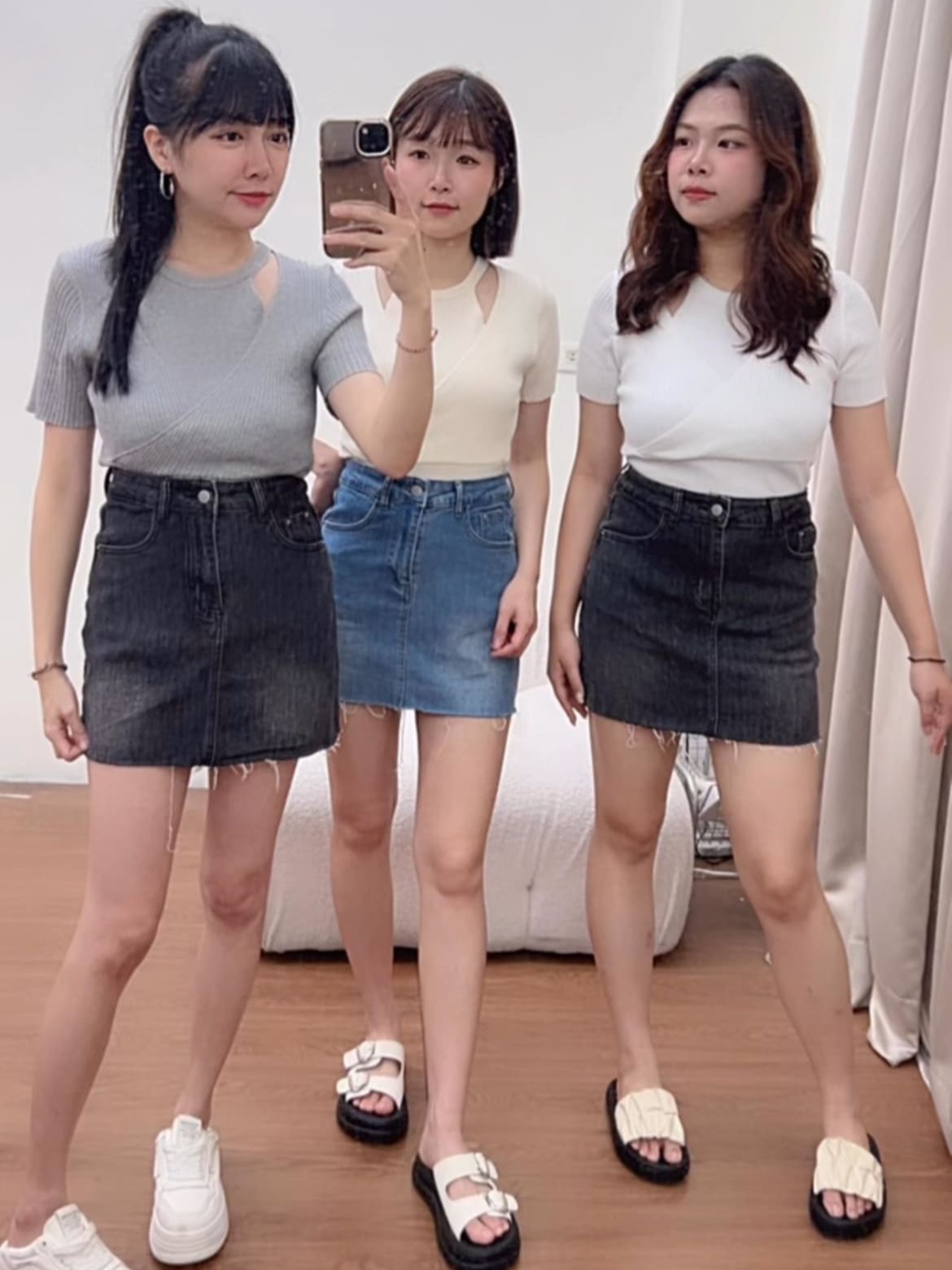高腰彈力鬚邊牛仔短裙