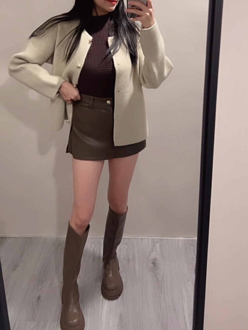 秋冬小開衩皮褲裙