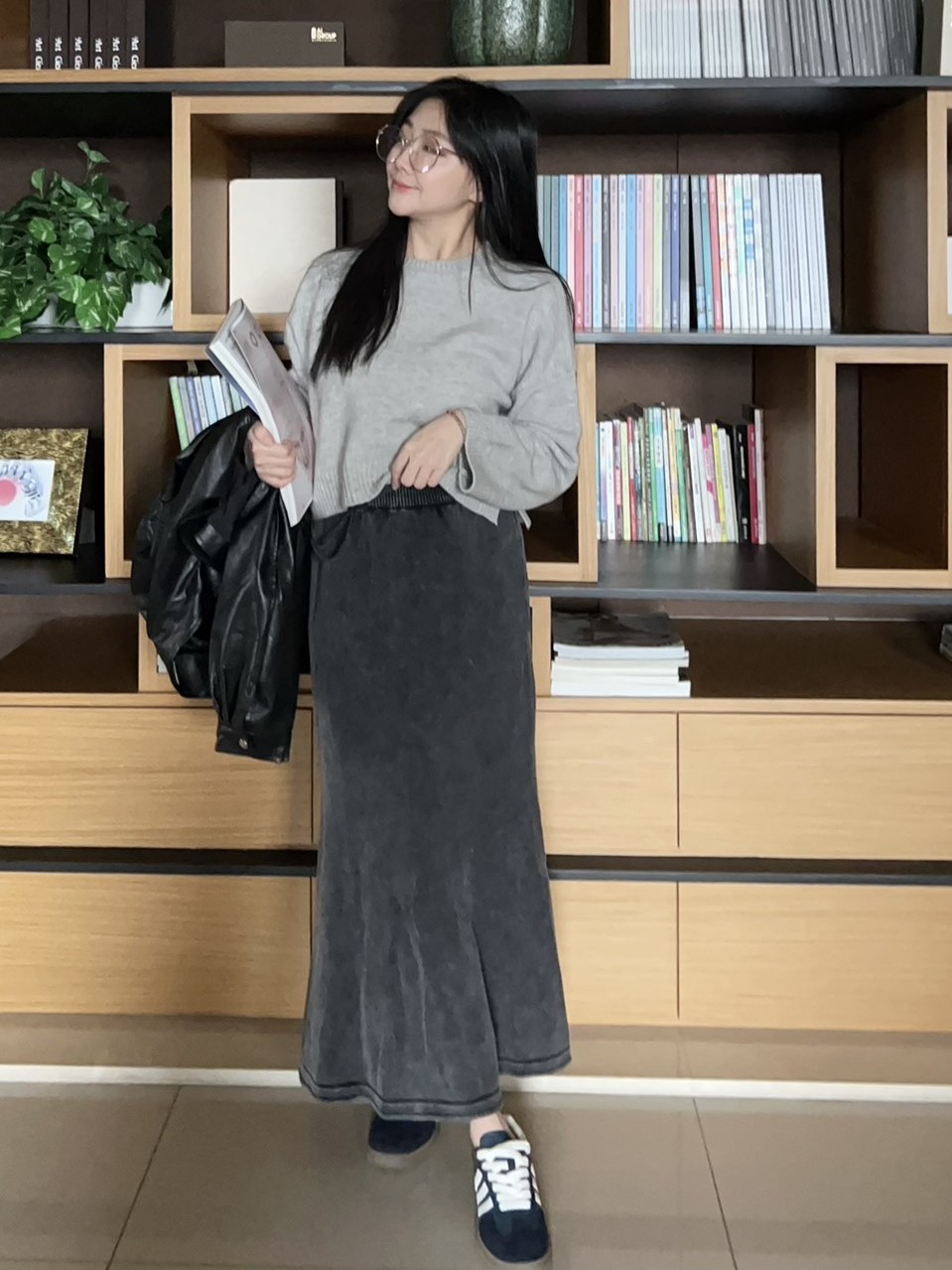 刷色針織A字長裙