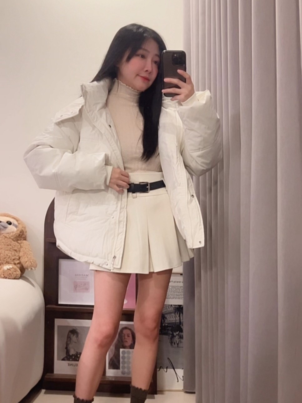 高腰毛呢百褶裙(附皮帶)<首周限定優惠$490中>