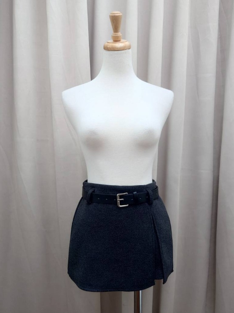 質感大開衩褲裙(附皮帶)