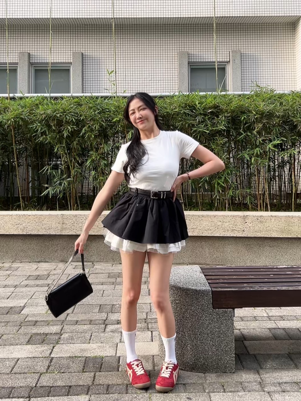 繆系學院蓬蓬拼接短裙(附皮帶)