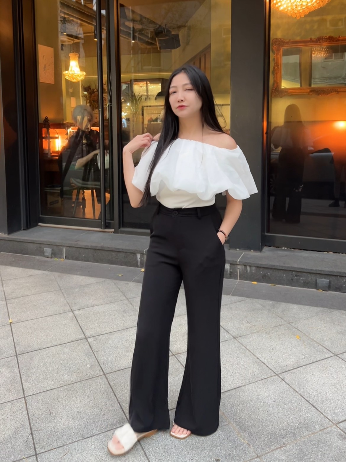 氣質垂感微喇叭西裝長褲(限時優惠$599)