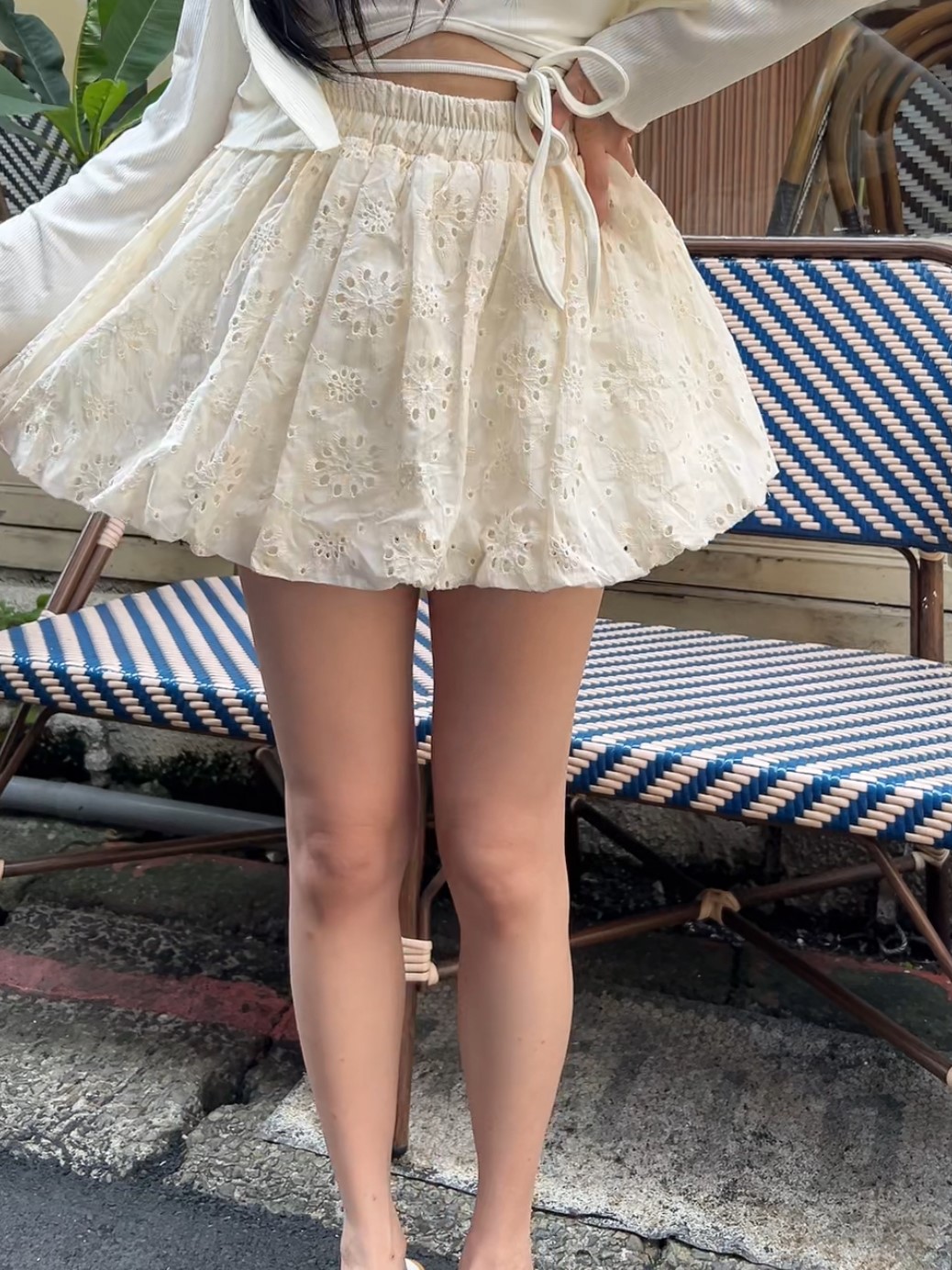 法式簍空鈎花A字短裙
