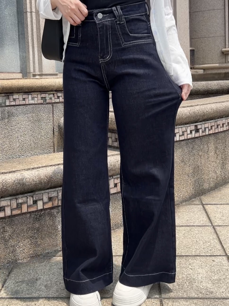 復古質感車線牛仔寛褲