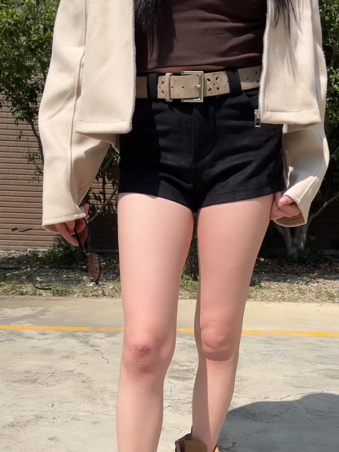 美式復古辣妹麂皮短褲(附皮帶)