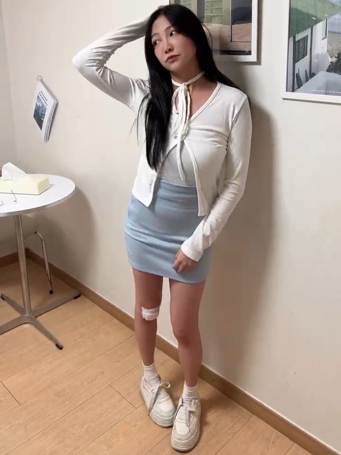 韓國氣質修身長袖套裝(背心+罩衫)