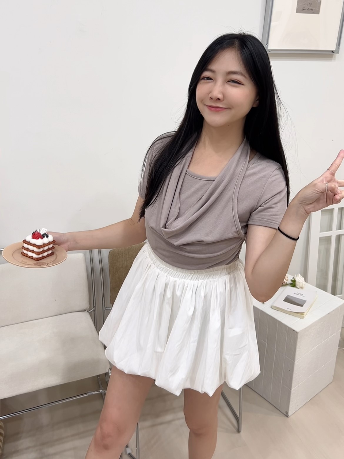 韓國掛脖垂領疊穿假兩件上衣