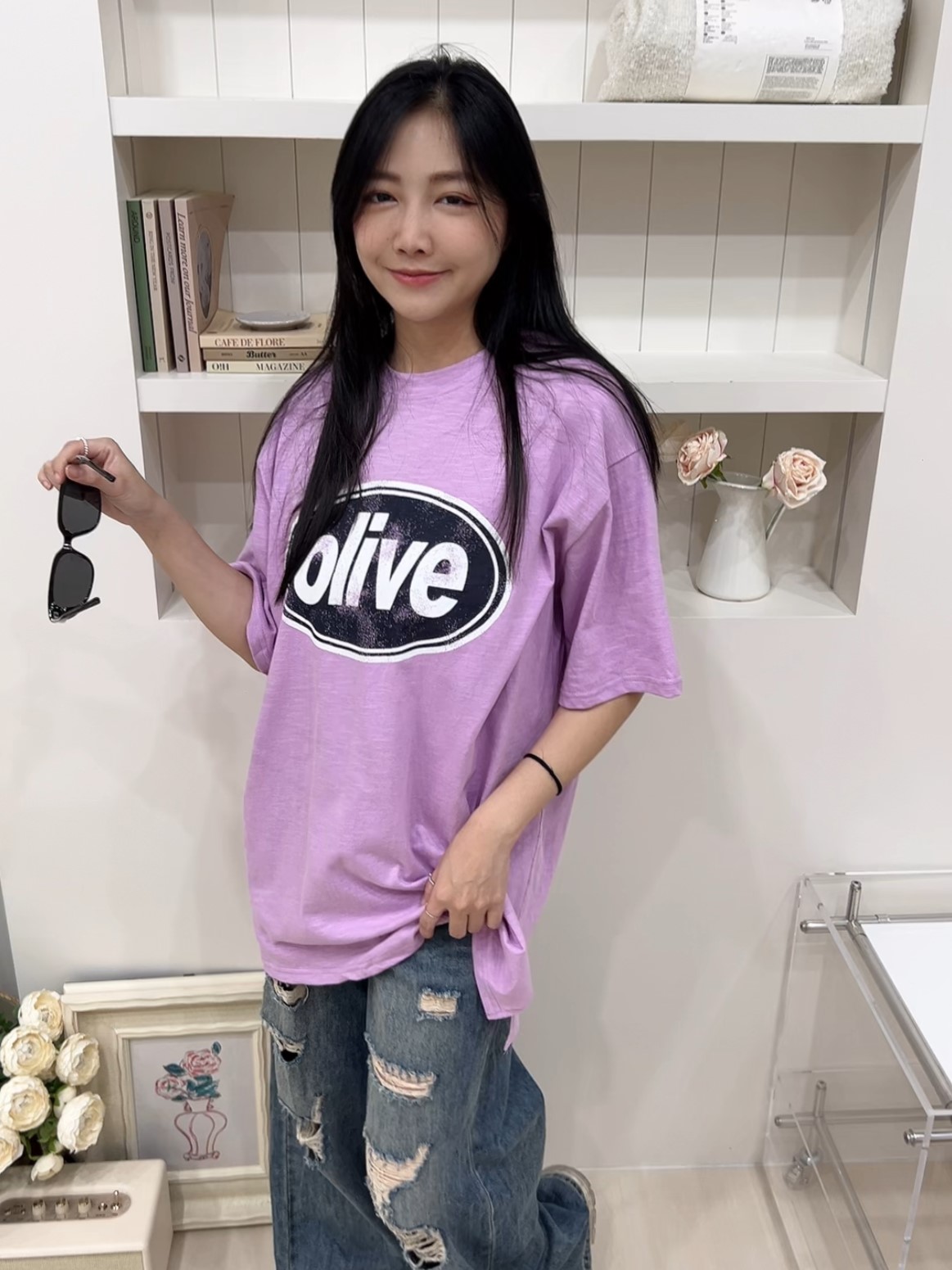 韓國美式英文字母斑駁印花短袖上衣