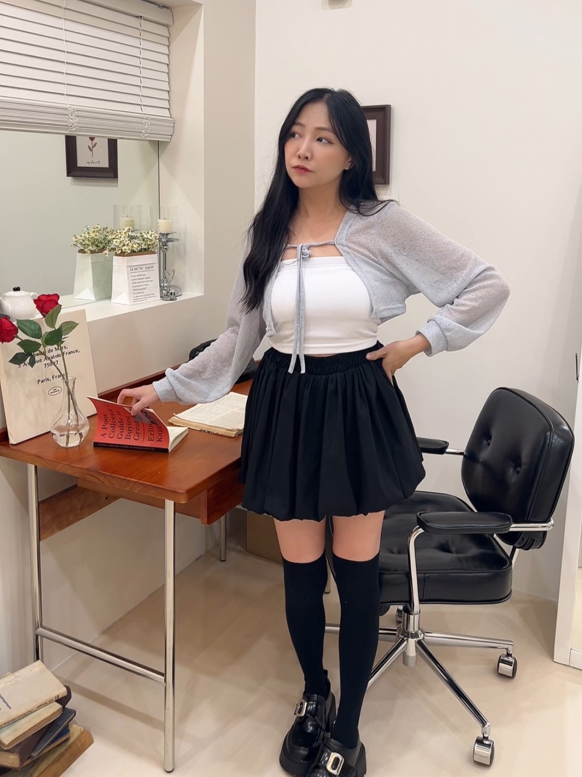 韓國萌甜滿滿的綁帶連帽小罩衫