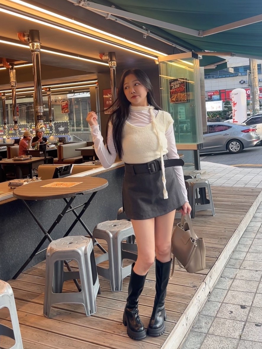 韓國高領飄帶疊穿長袖上衣