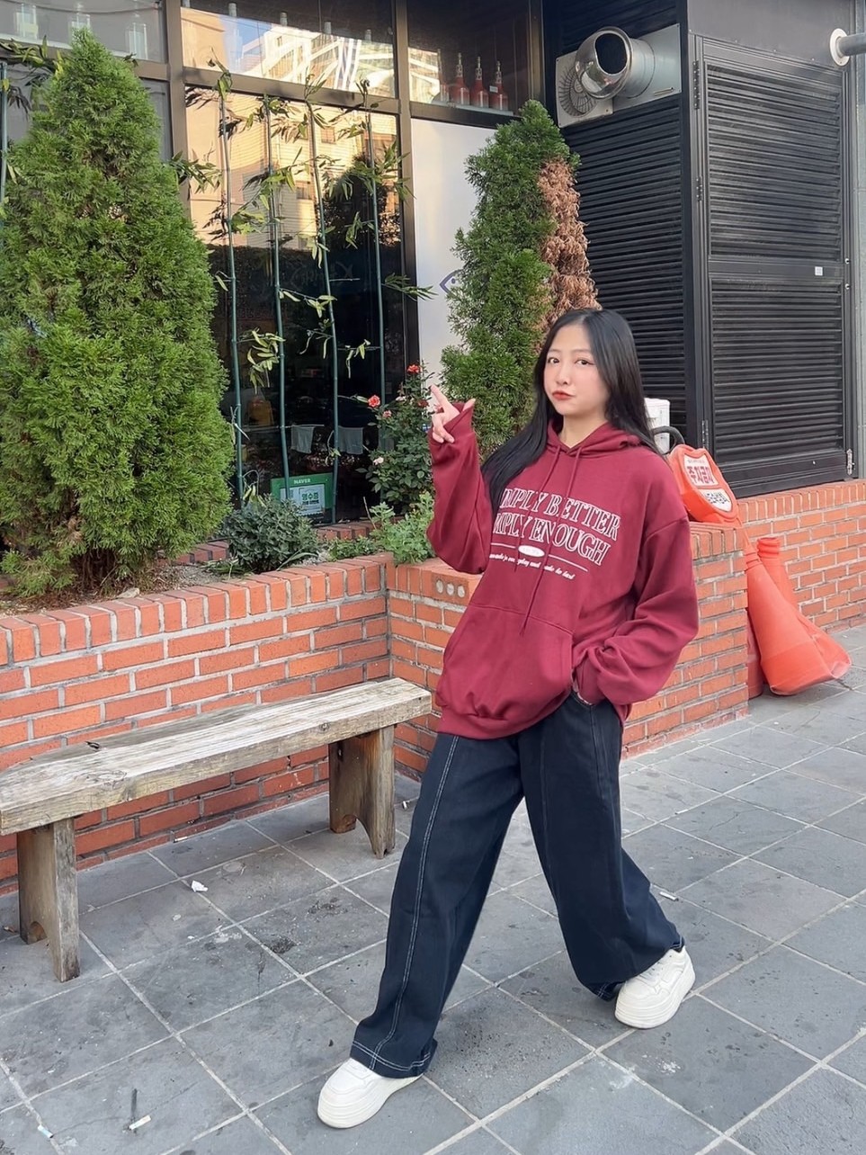 韓國鬆緊腰車線直筒休閒長褲